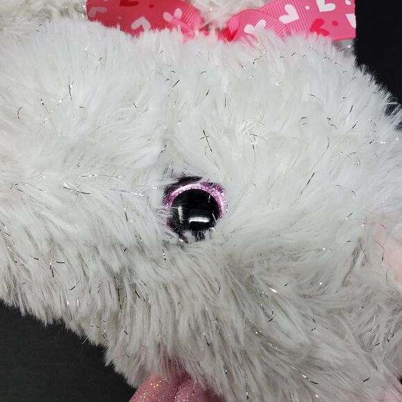 Unicorn 12" Plush Stuffed Animal Pink White Silver Hearts Mystical Bow Shimmer - Picture 7 of 9